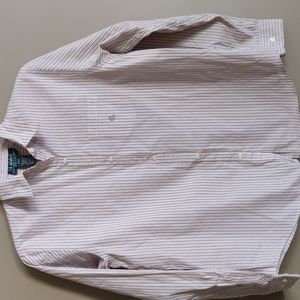 Ralph Lauren Women Petite Button Down Logo Stripe Long Sleeve Shirt M